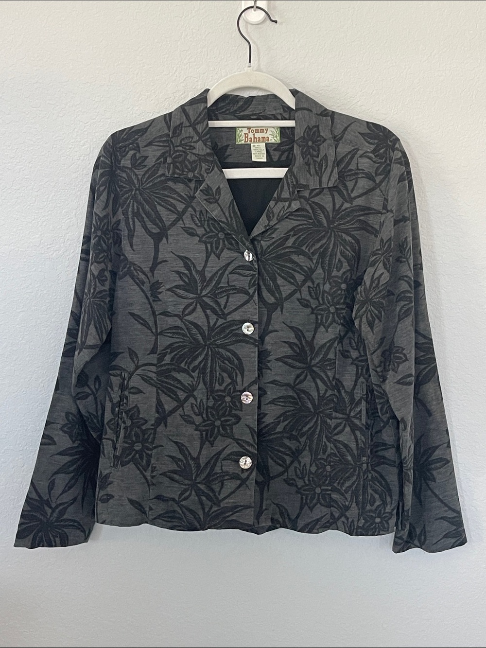 Tommy Bahama Women’s 100% Silk Floral Jacket Blazer Size 10 Gray Black